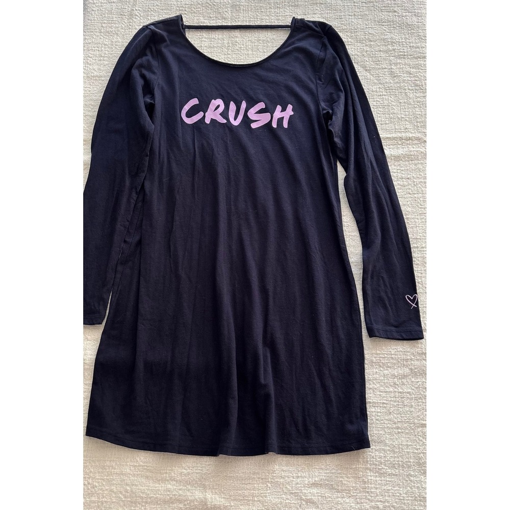 Victorias Secret Black Crush Graphic Long Sleeve Sleep Dress Nightgown Small